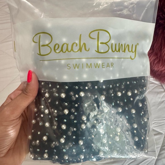 Beach Bunny Glitzy Girl Mesh Pearl Top & Skirt Set in Black - Picture 5 of 5